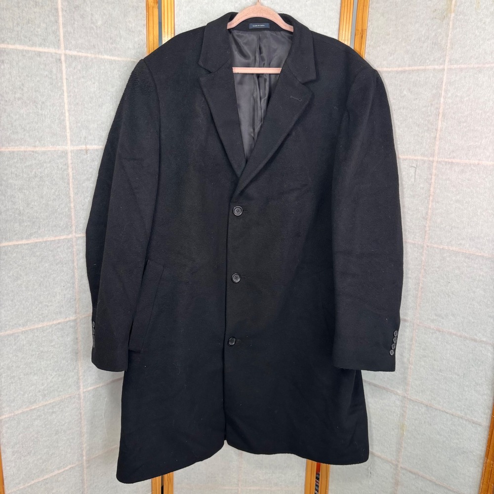 Chaps Mens Black Wool Blend Overcoat Winter Long Jacket Size 48L RN51711
